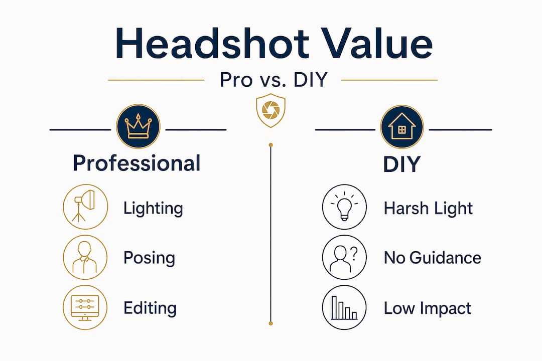 Infographic comparing professional and DIY headshots