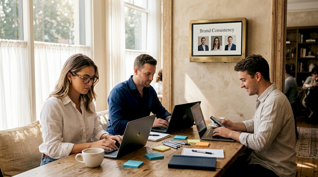 Team working with consistent brand headshots