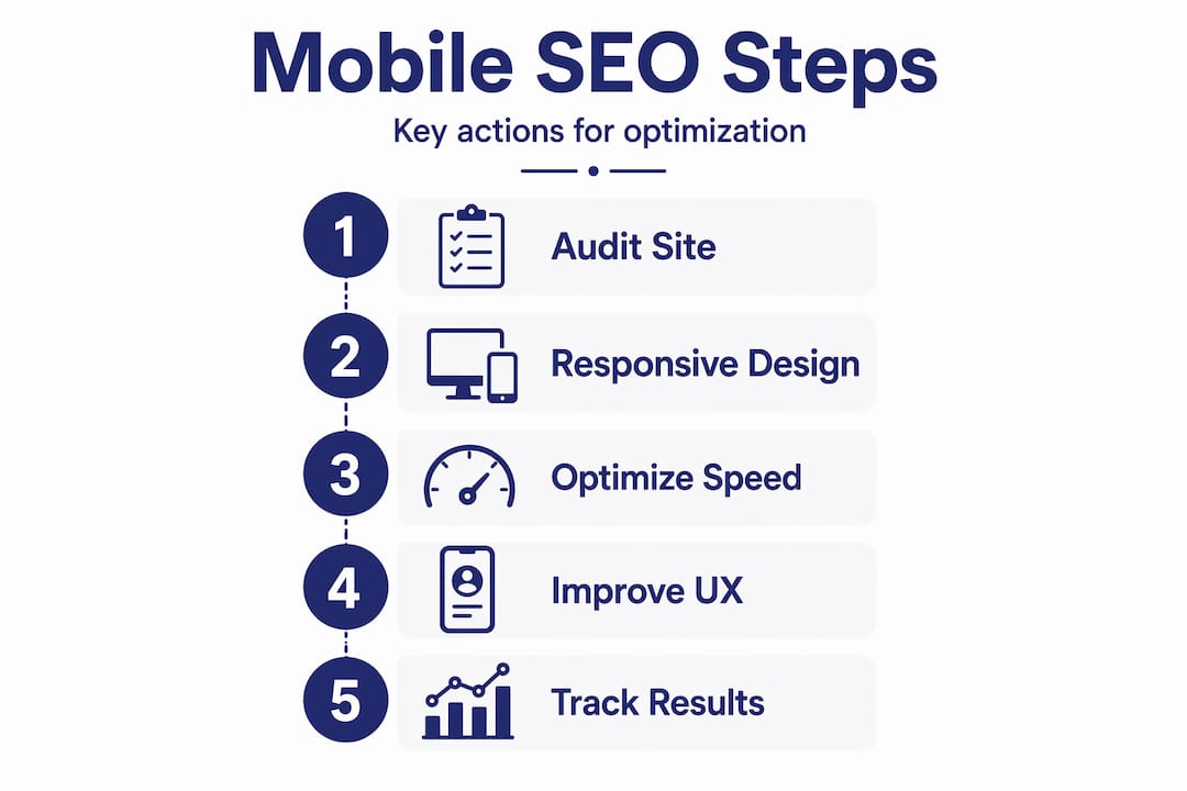 Infographic listing five core mobile SEO steps