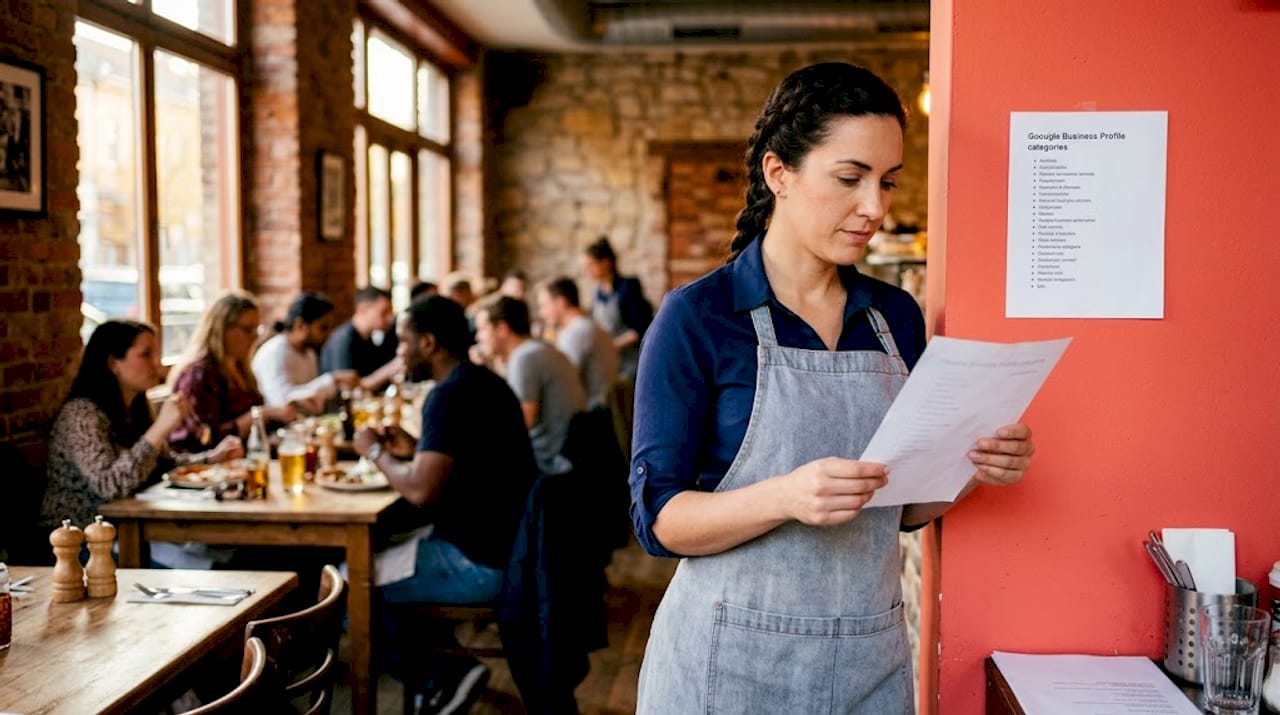 Restaurant manager reviewing Google category options