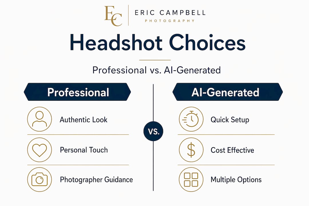Infographic comparing professional and AI-generated headshots