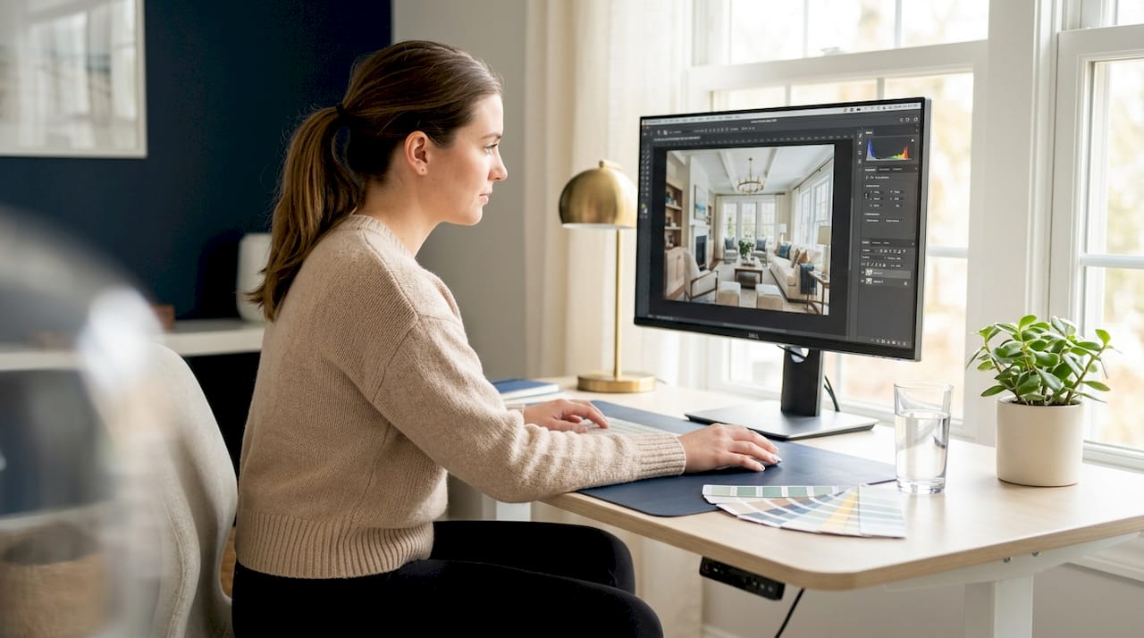 Photo editor working on real estate image