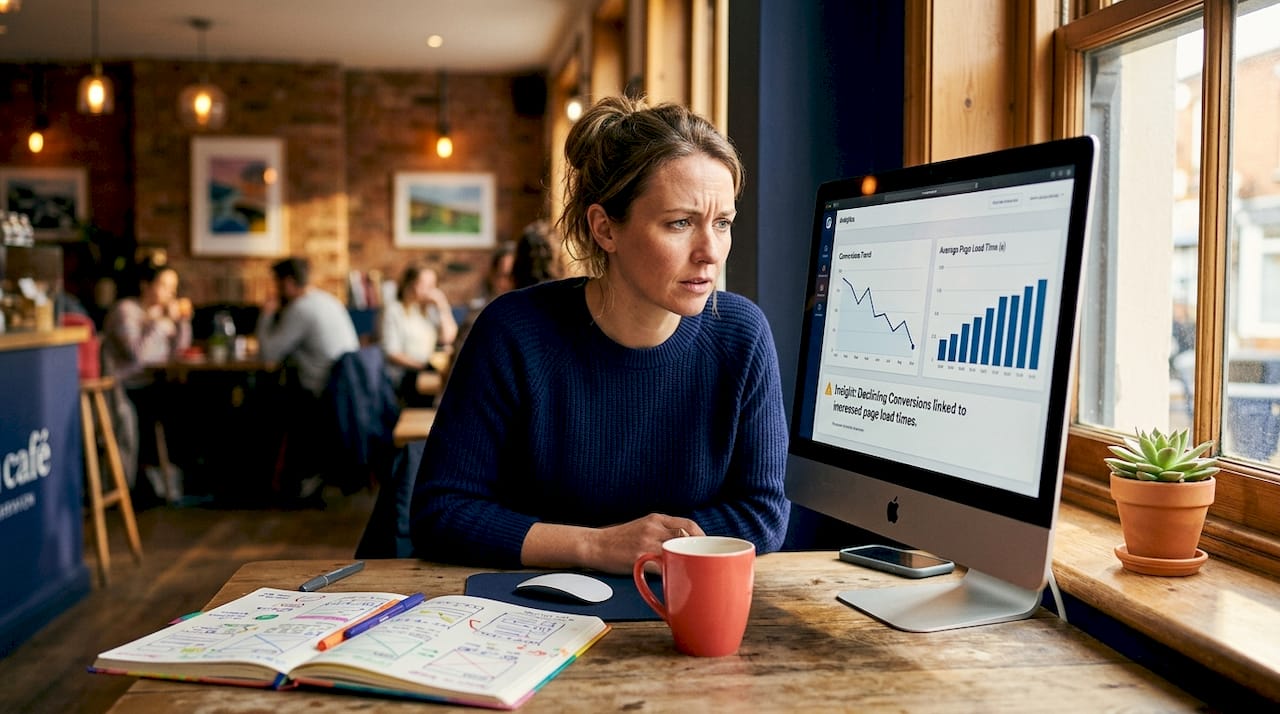 Web designer reviewing site conversion analytics