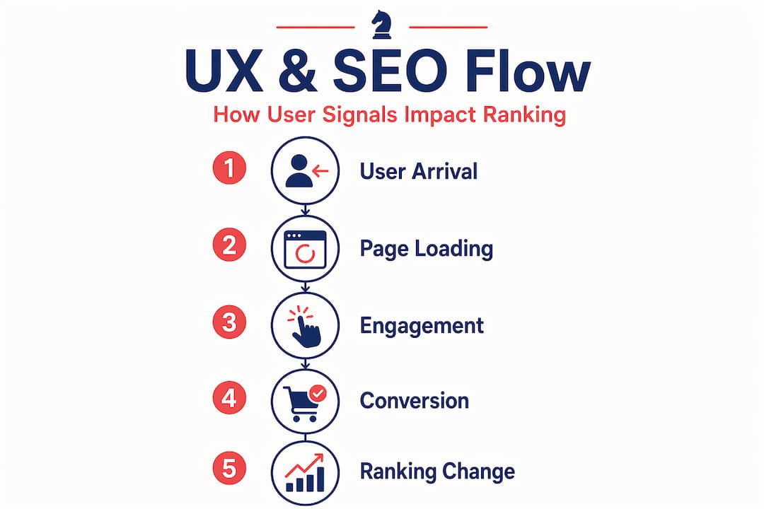 Infographic showing UX and SEO process flow