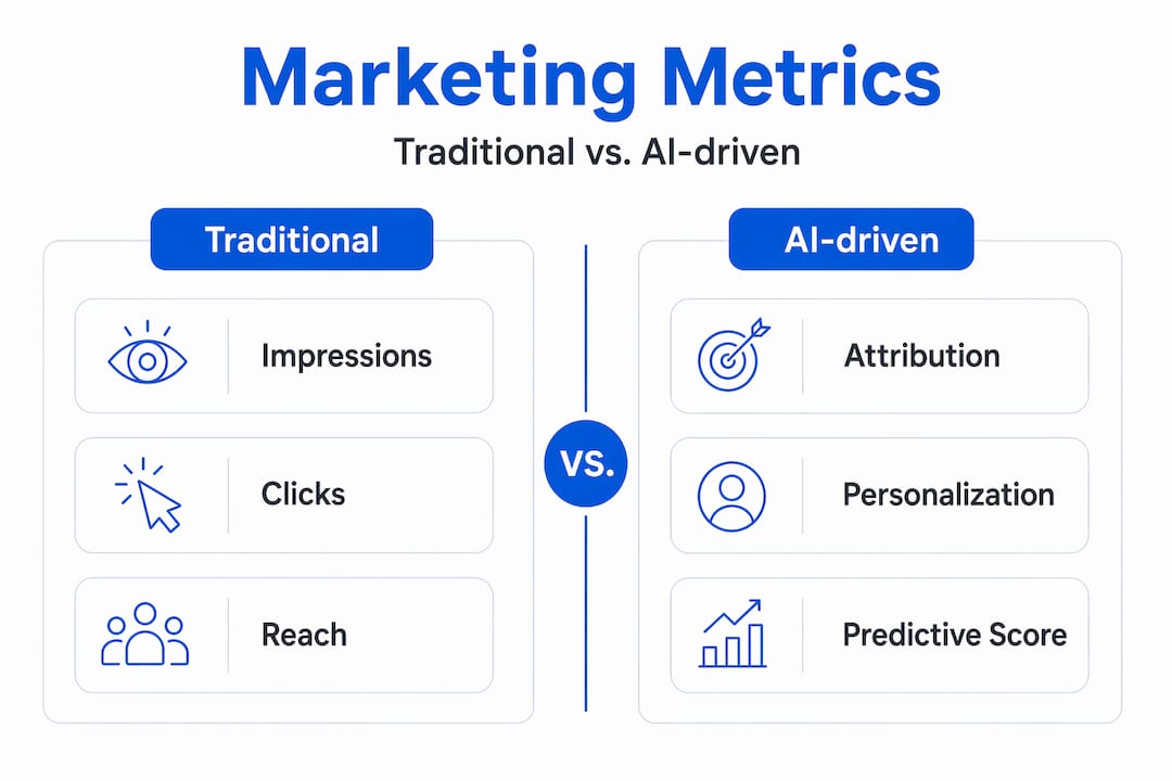 Infographic comparing traditional and AI marketing metrics
