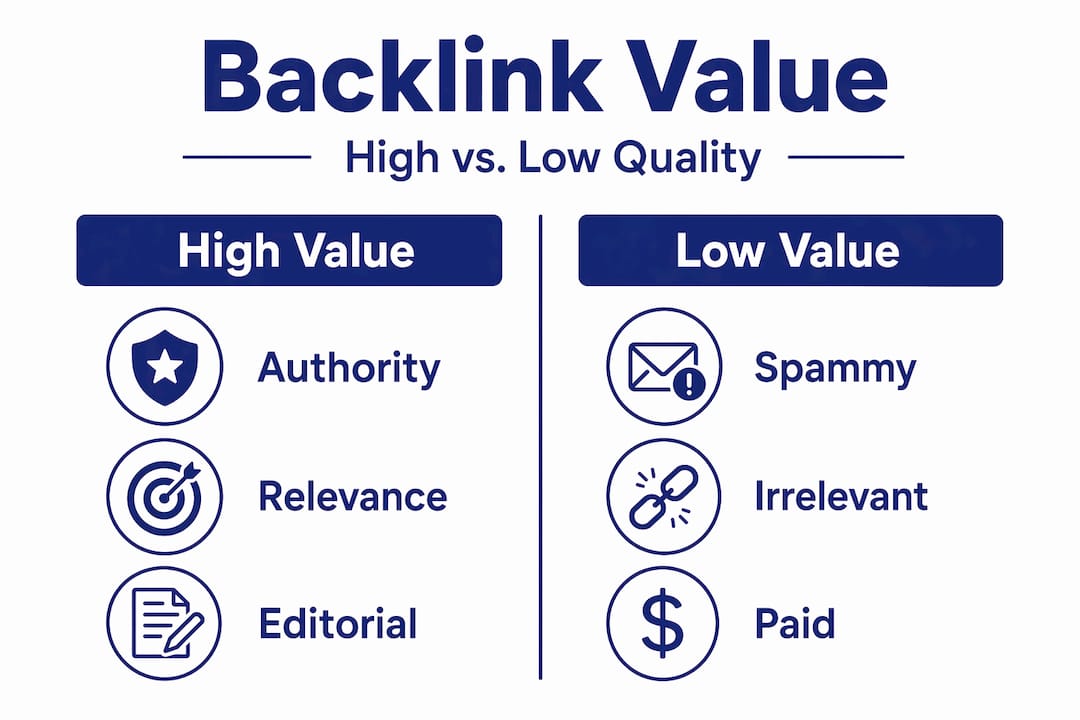 Infographic comparing high and low value backlinks