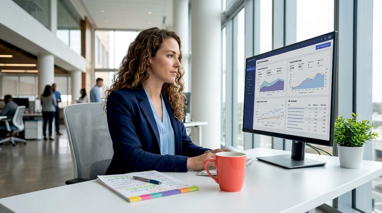 SEO analyst examining content data