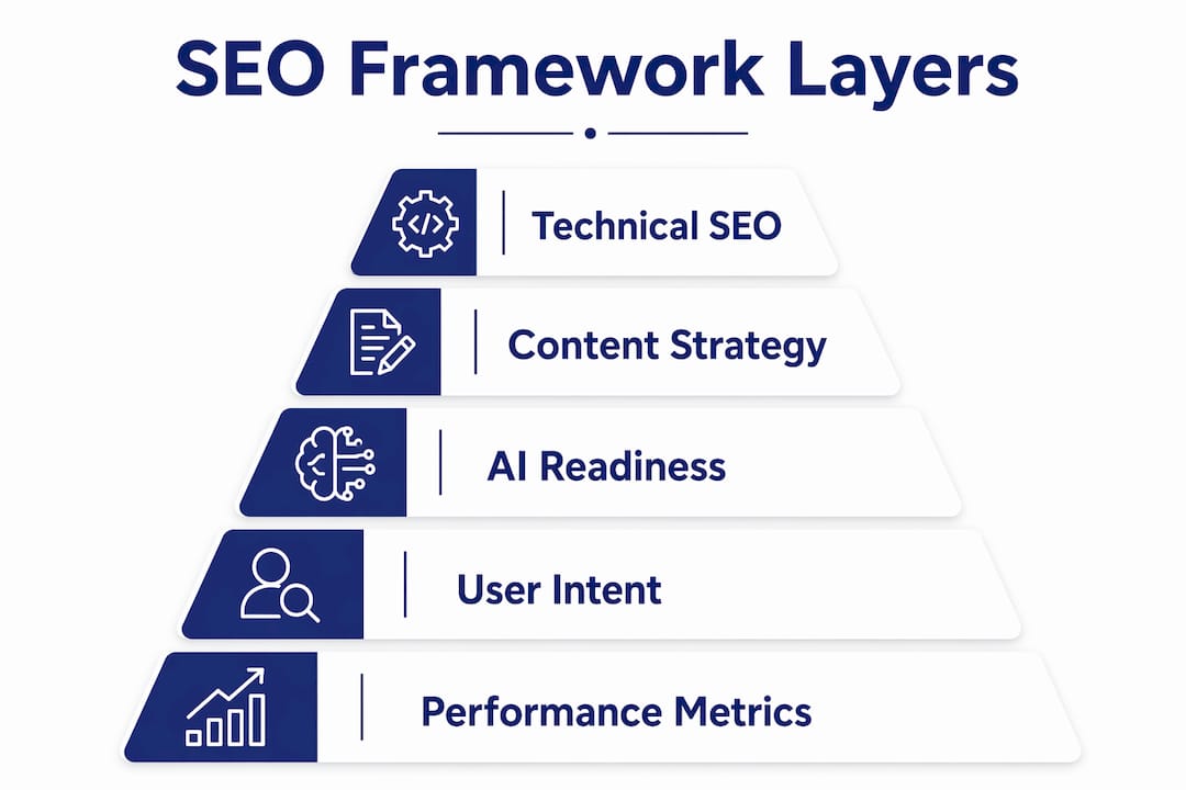 Infographic showing SEO framework core layers