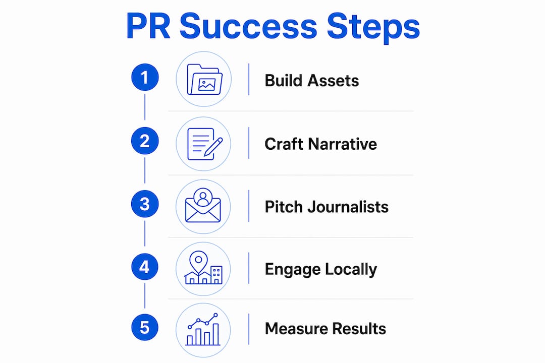 Infographic showing five essential small business PR steps