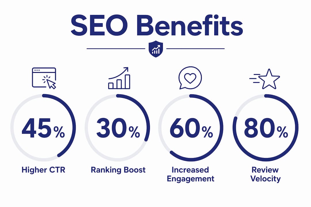 Infographic showing key SEO benefits from customer reviews