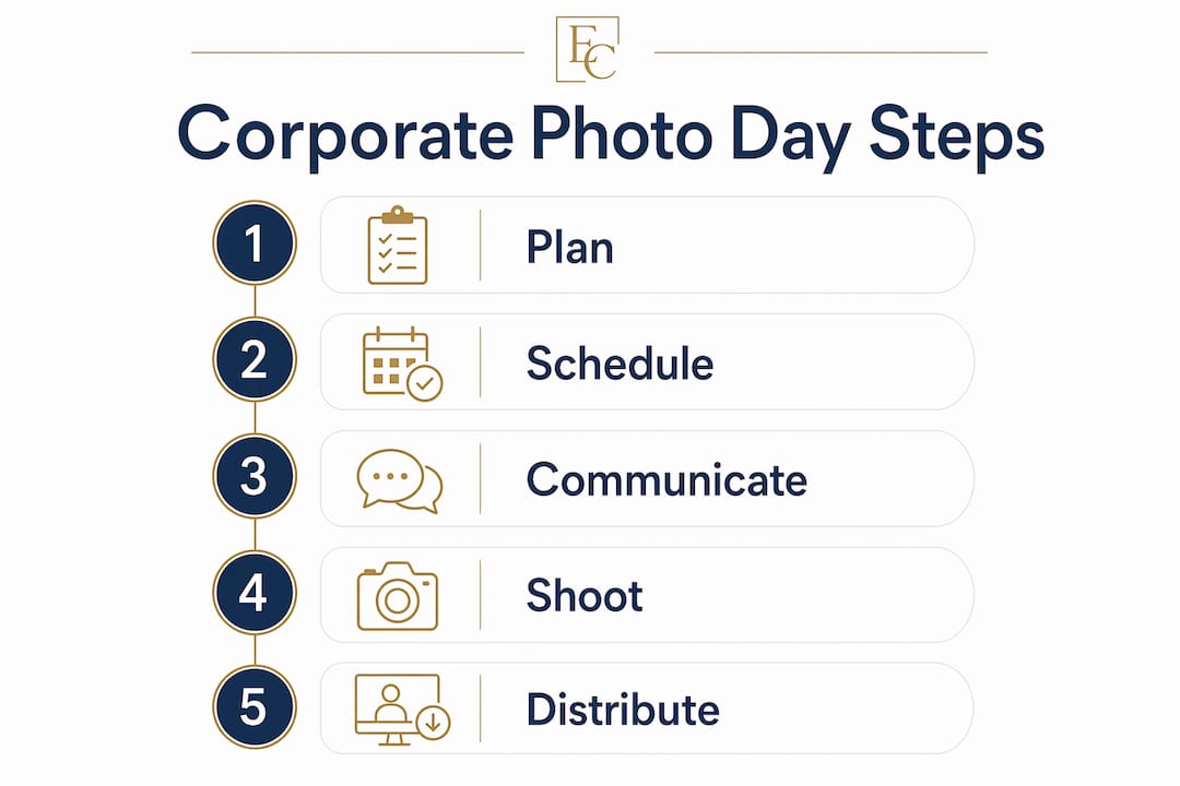 Infographic showing key steps for corporate photo day
