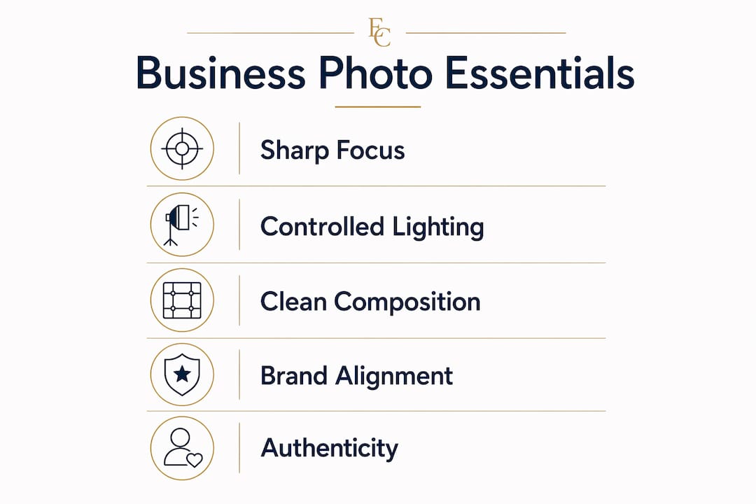 Infographic outlining key qualities of a good business photo