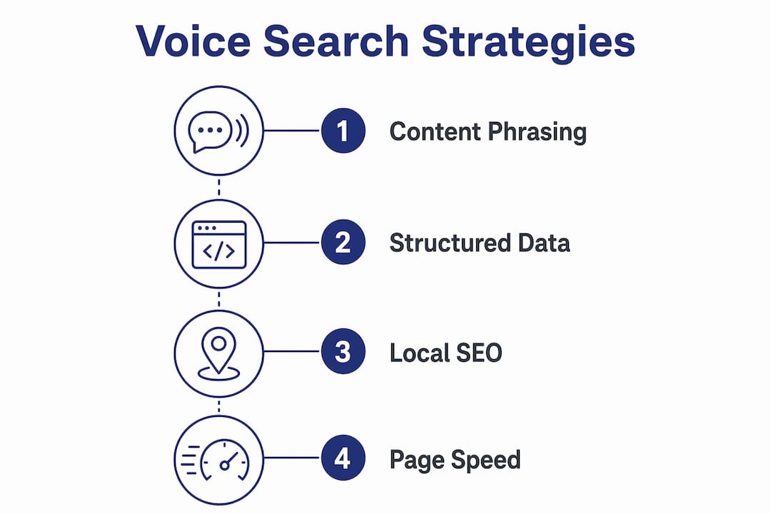 Infographic showing core voice search optimization strategies