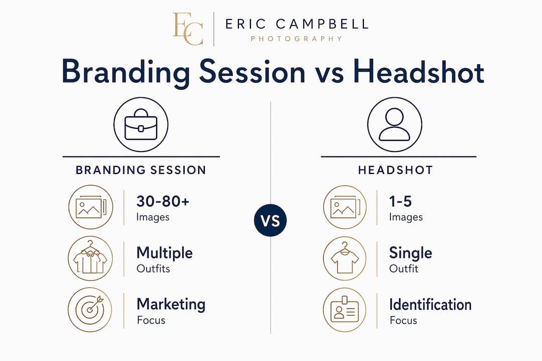 Infographic comparing branding sessions and headshots