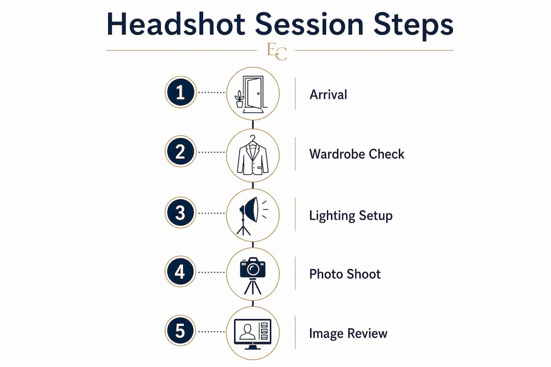 Infographic illustrating key headshot session steps