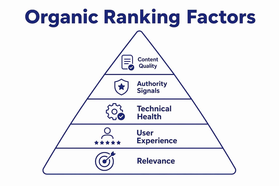 Infographic depicting hierarchy of organic ranking factors