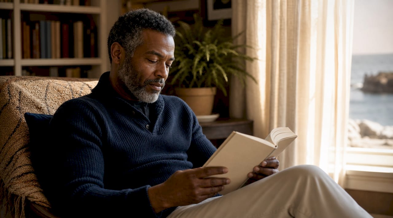 Man in home office with soft window lighting portrait