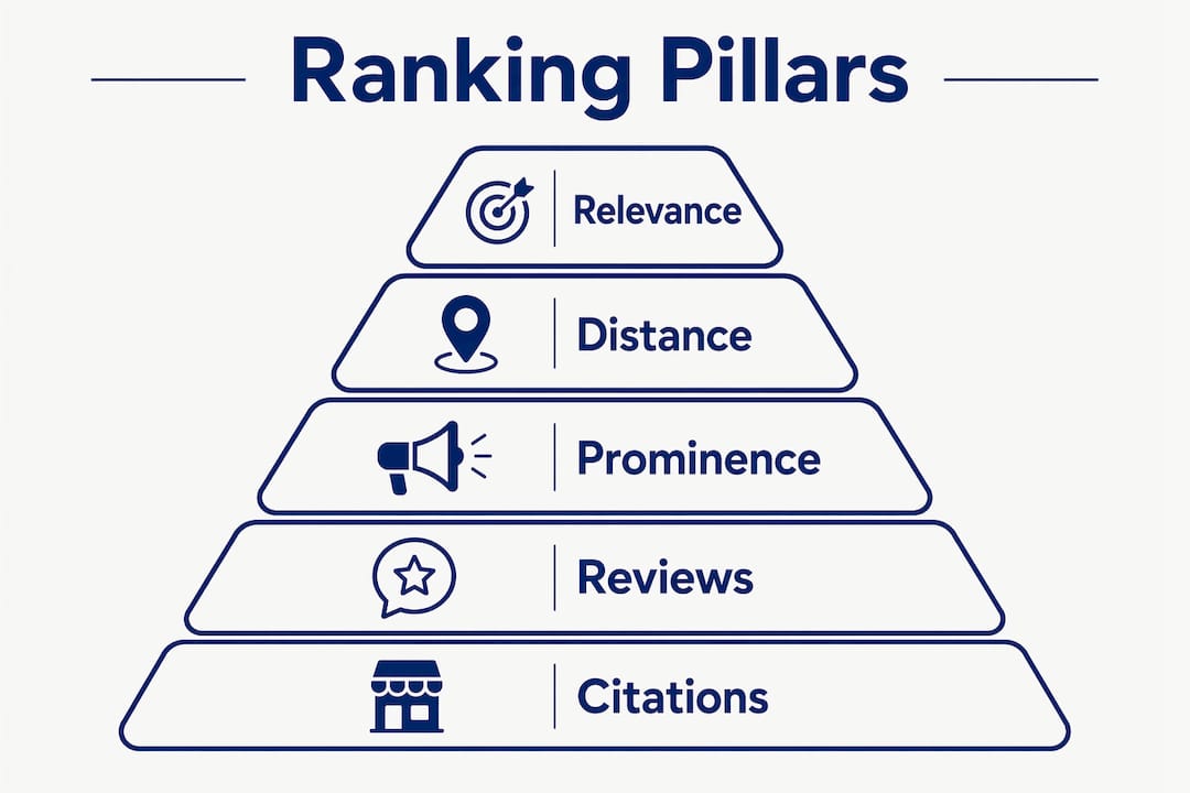 Infographic of key Google Maps ranking pillars