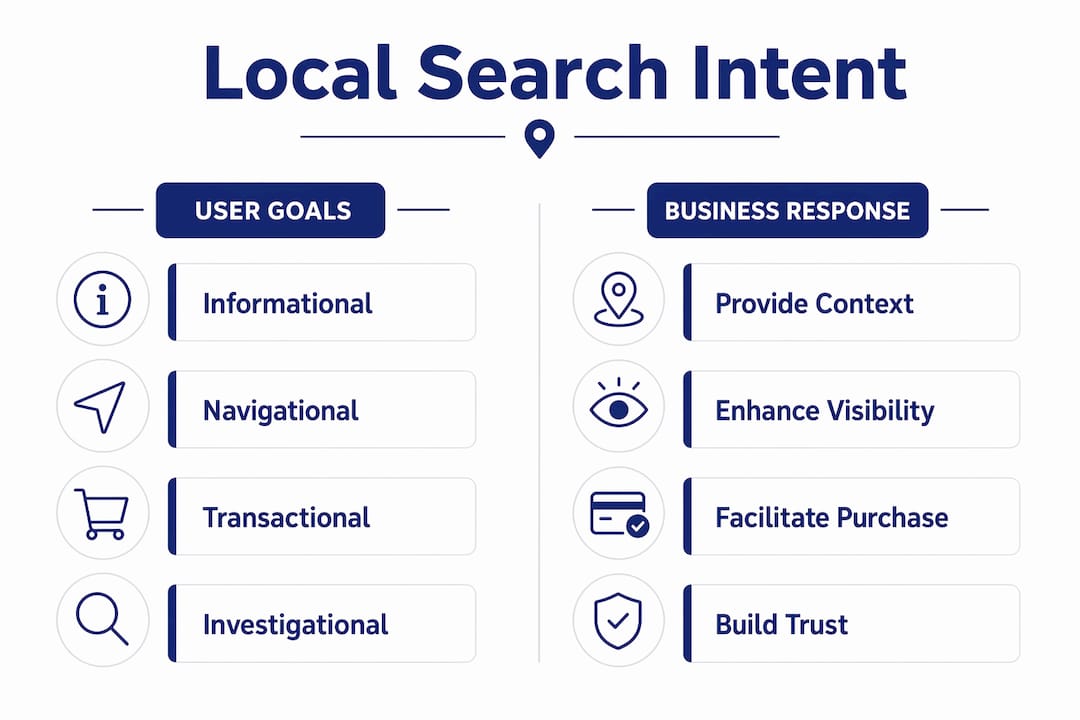 Infographic illustrating types of local search intent and business responses