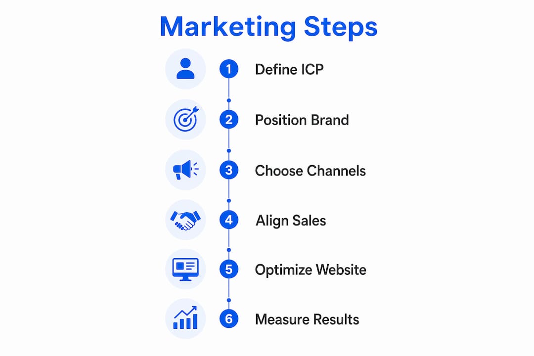 Infographic illustrating core marketing steps for service businesses