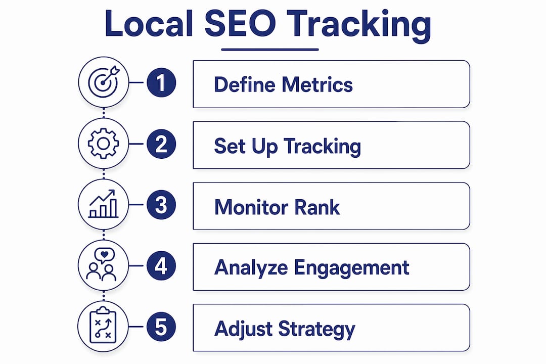 Infographic illustrating key steps to track local SEO