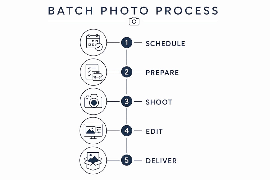 Infographic illustrating batch corporate photography process steps