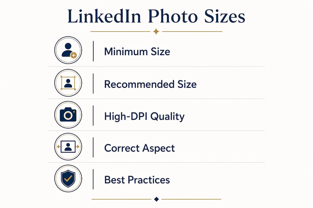 Infographic summarizing LinkedIn photo size guidelines
