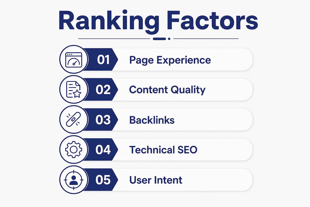 Infographic of key SEO ranking factors for 2026
