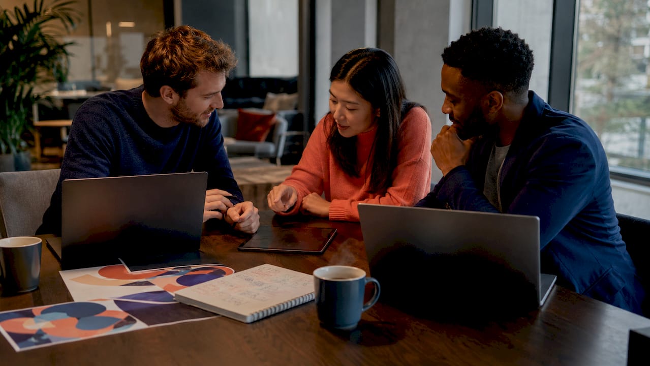 Team collaborating on AI SEO workflow