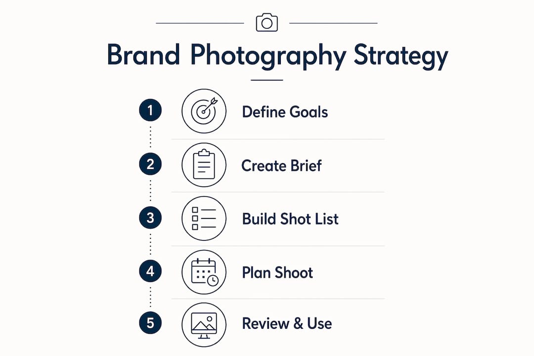 Infographic outlining brand photography strategy steps