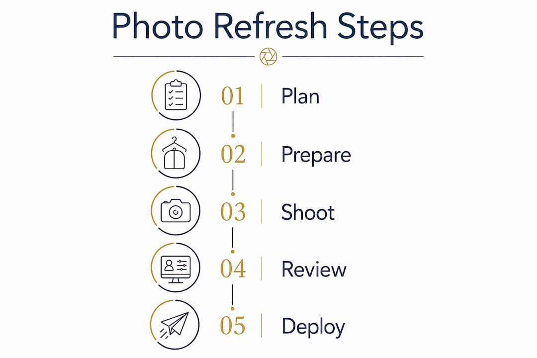 Infographic illustrating corporate photo refresh steps