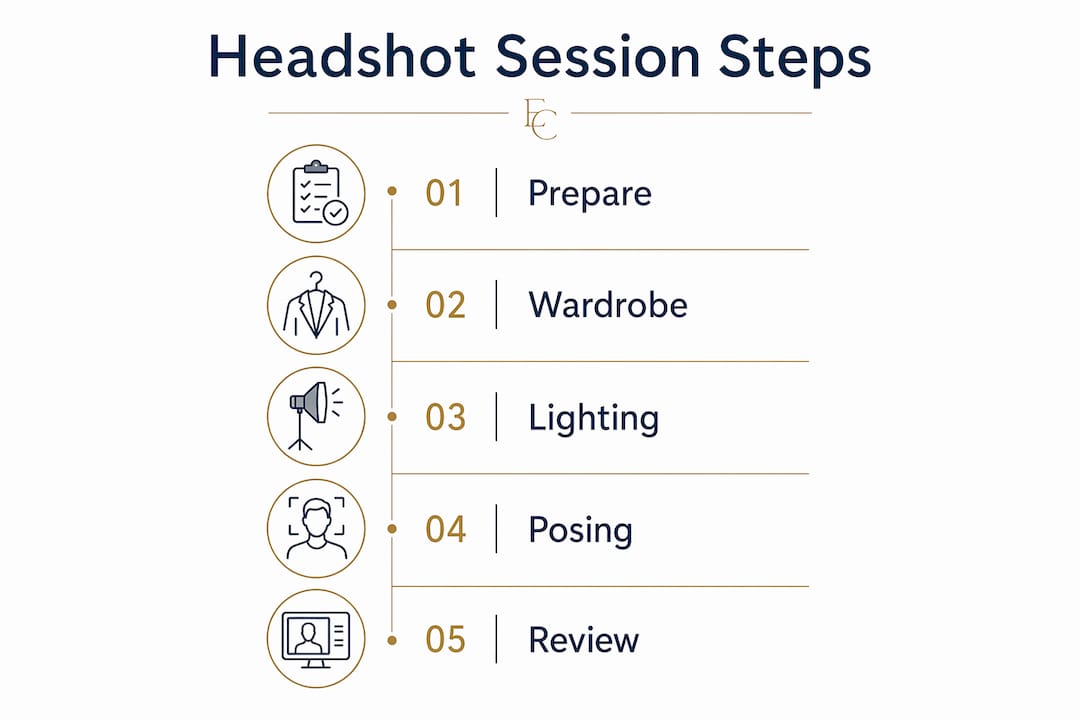 Infographic illustrating steps for law firm headshot session