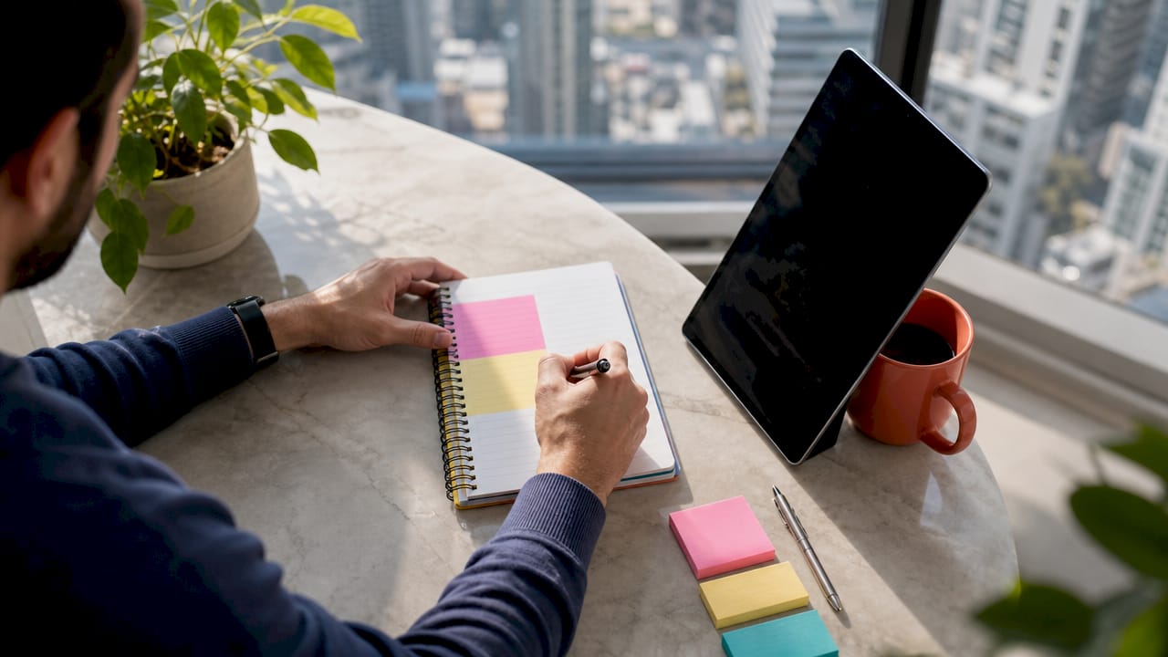 Hands taking notes comparing AI ranking and SEO