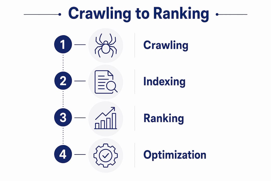 Infographic showing stages from crawling to ranking