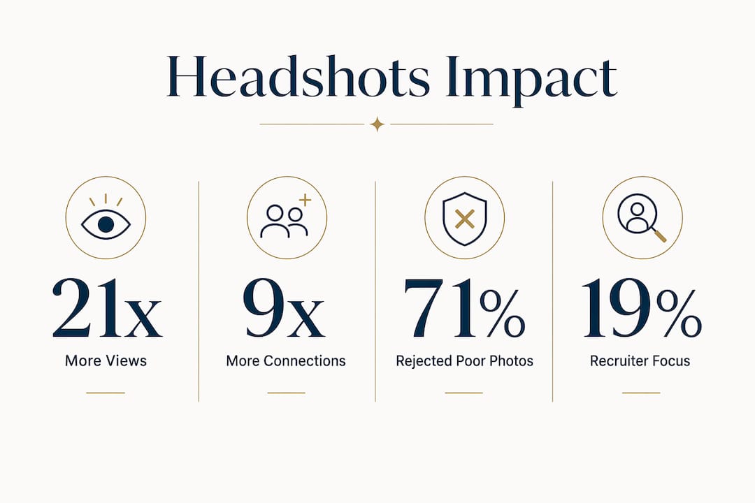 Infographic showing key headshot impact statistics on profile views and recruiter attention