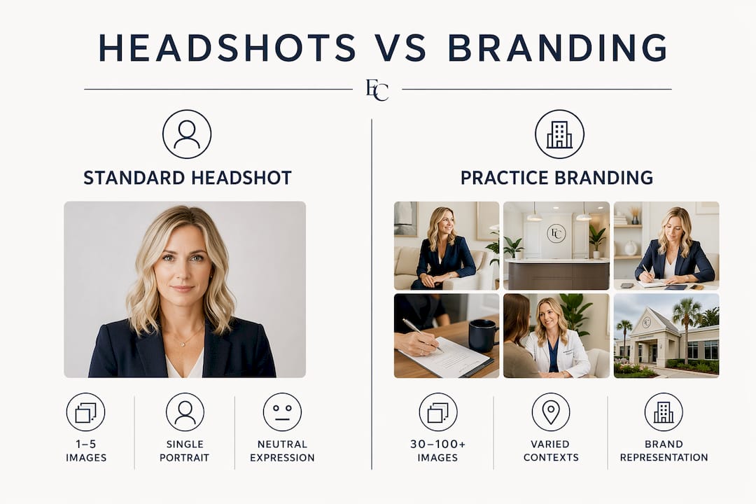 Infographic showing comparison of headshots and branding photos