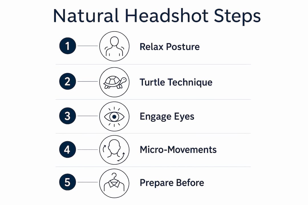 Infographic showing five steps for natural headshots