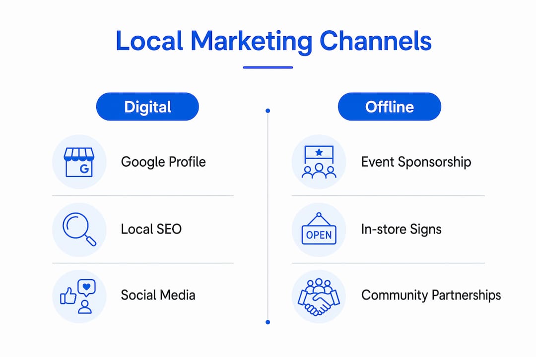 Infographic comparing digital and offline local marketing channels