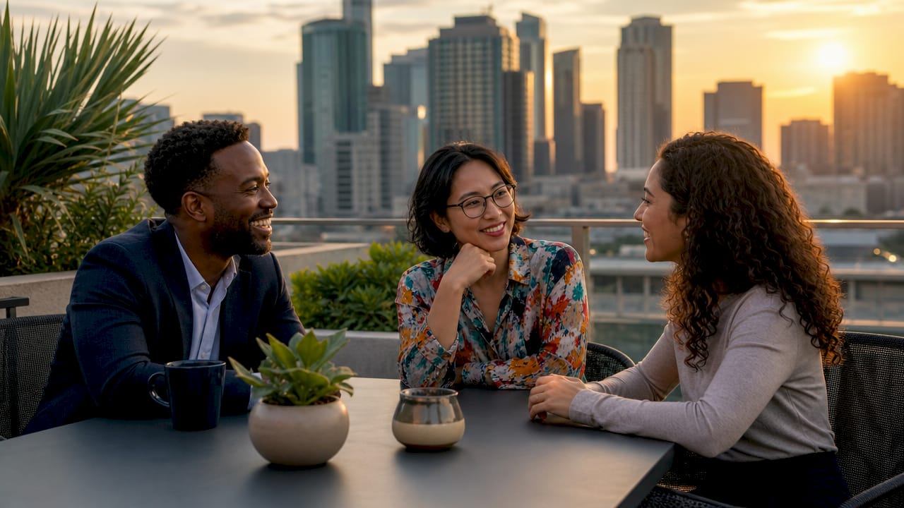 Diverse professionals discussing LinkedIn photos