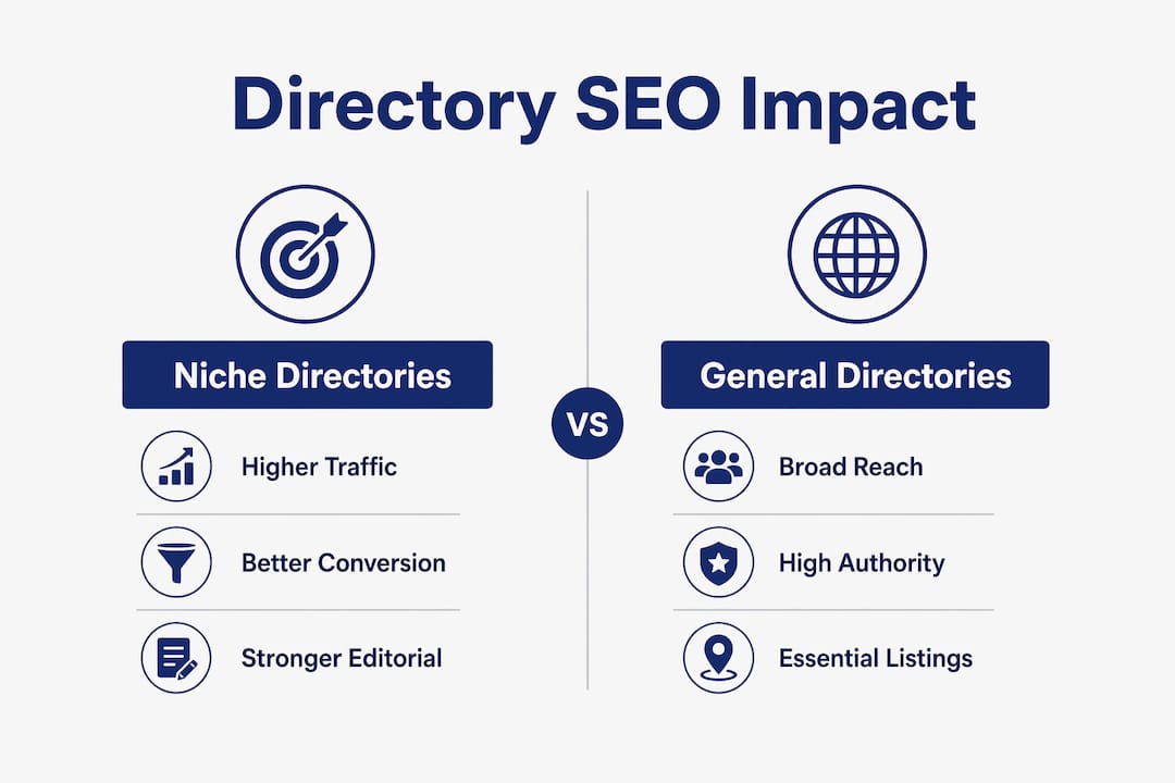 Infographic comparing niche and general directories for SEO