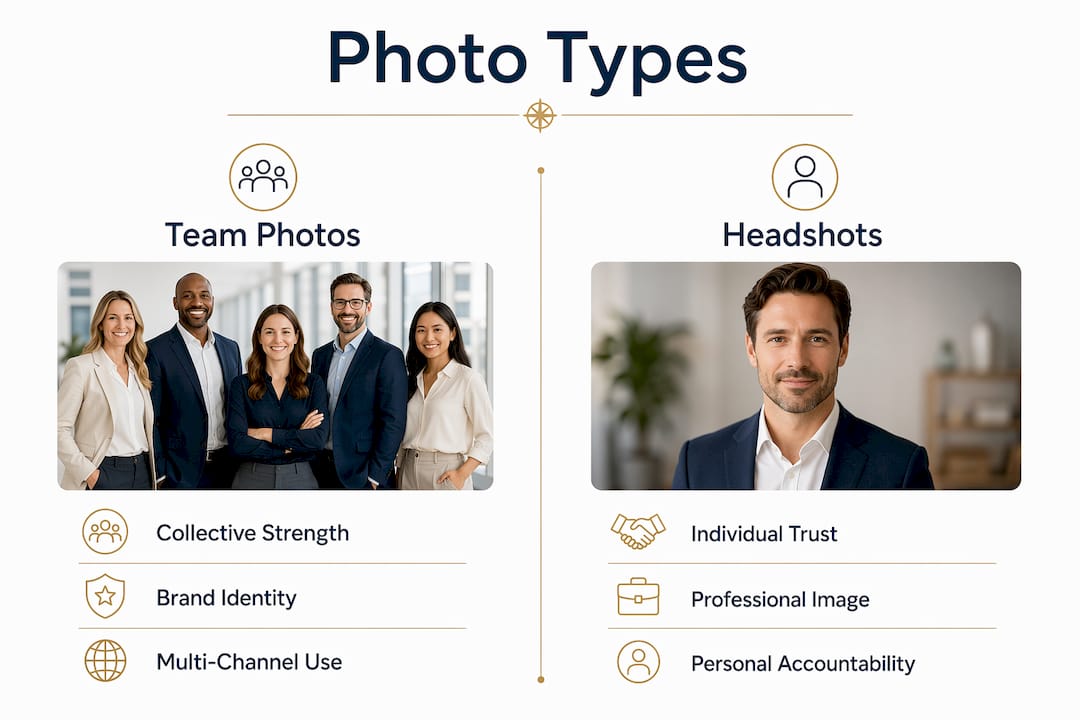 Infographic comparing team photos and headshots
