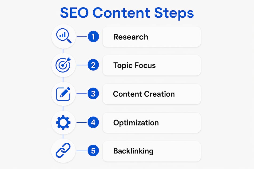 Infographic outlining SEO content strategy steps