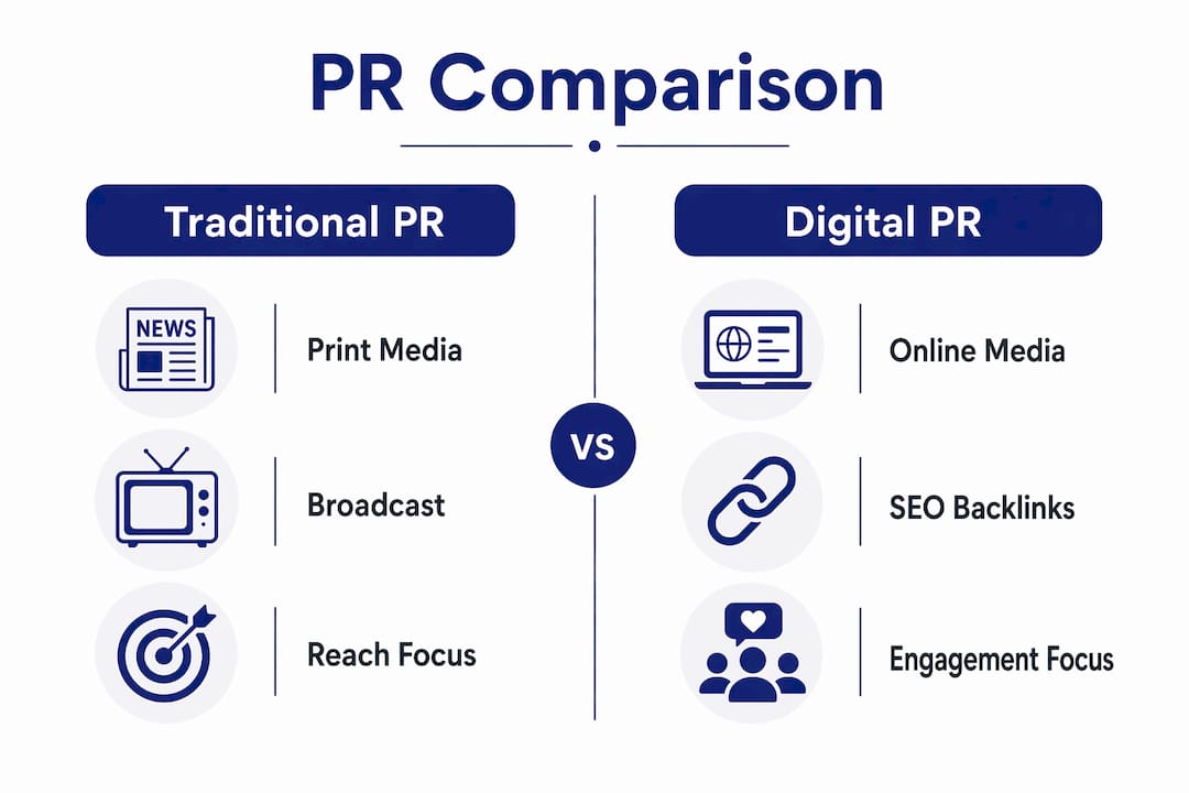 Infographic comparing digital and traditional PR