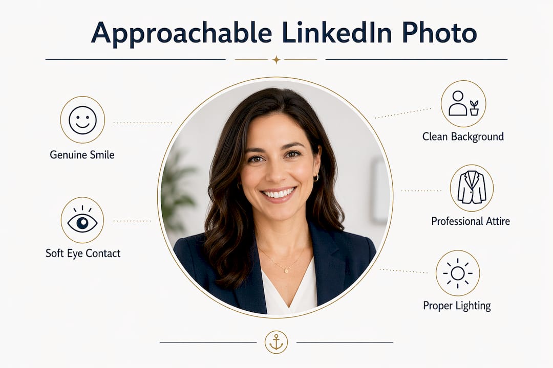 Infographic of key tips for approachable LinkedIn photos