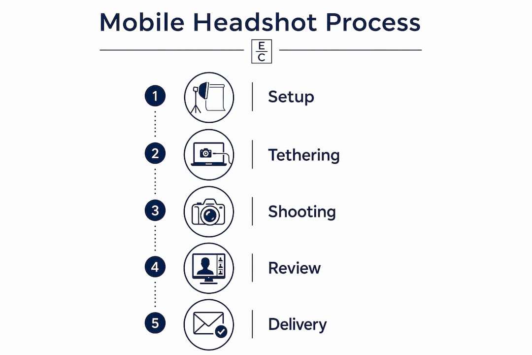 Infographic illustrating mobile headshot session steps