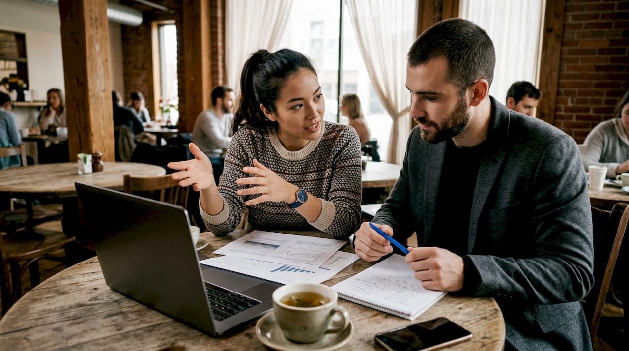 Colleagues discussing marketing strategies