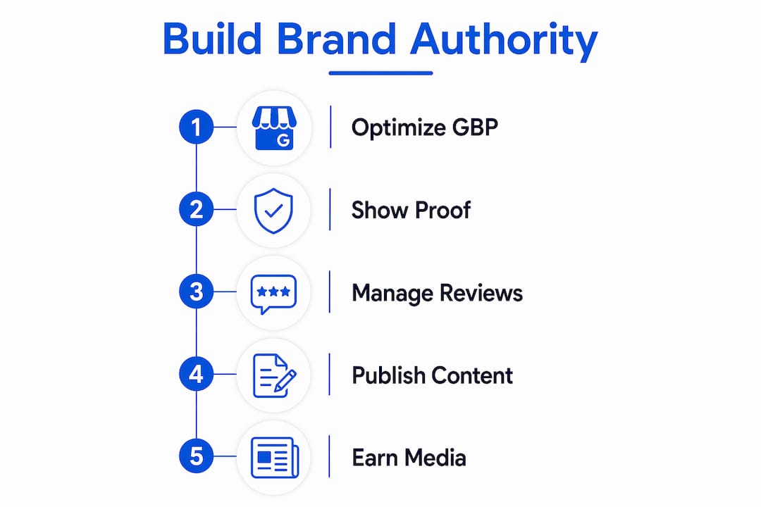Infographic showing five key brand authority steps