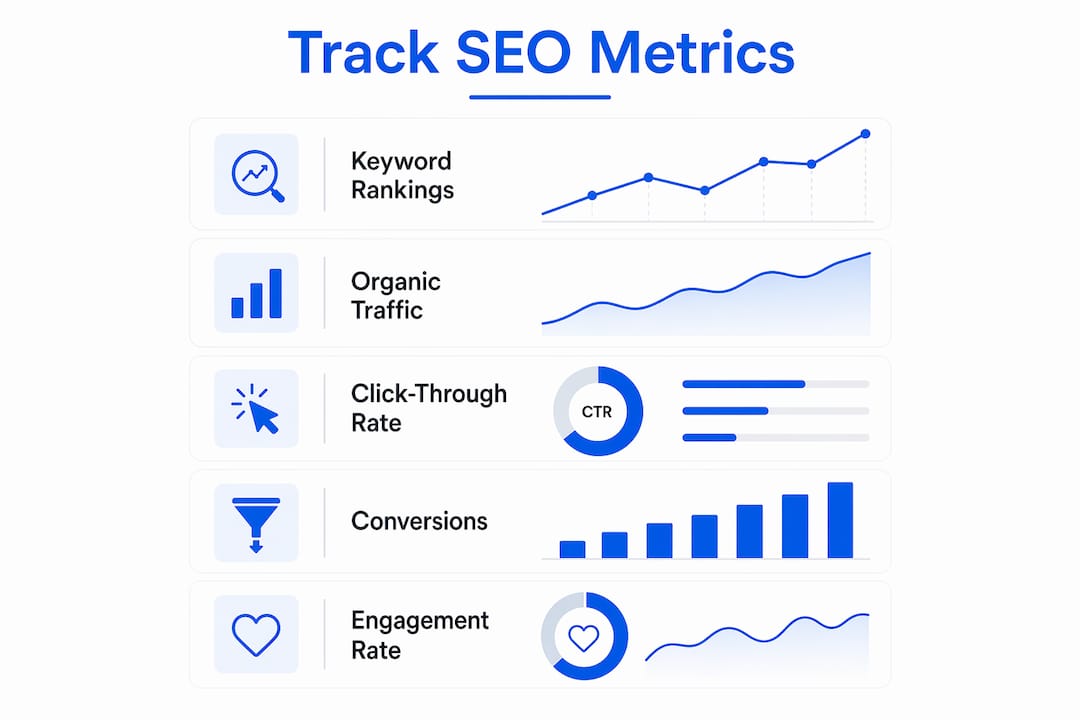 Infographic showing key SEO metrics to track