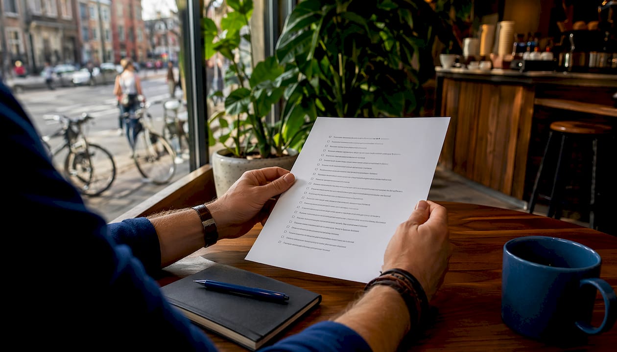 Hands reviewing local SEO checklist on desk