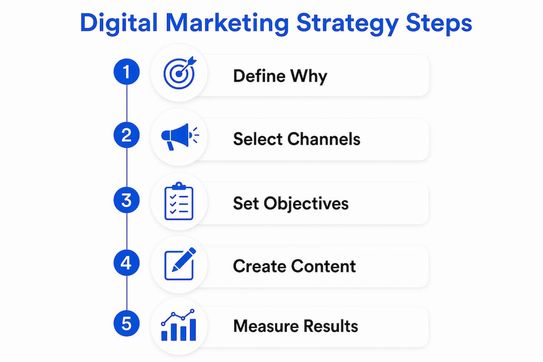 Infographic illustrating key digital marketing strategy steps